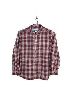 Columbia Button Up Shirt Mens Size XXL Long Sleeve Casual Cotton Burgandy Plaid